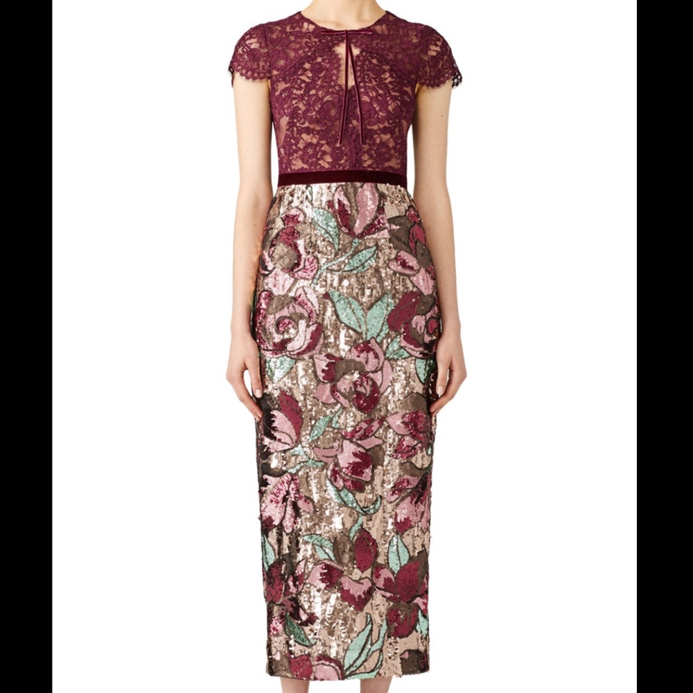 Marchesa Notte Artwork Sheath Dress
